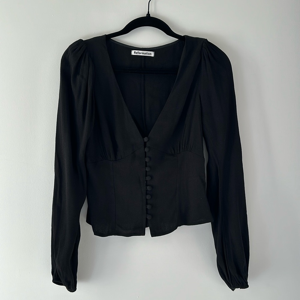 Black Reformation V-Neck Long Sleeve Blouse